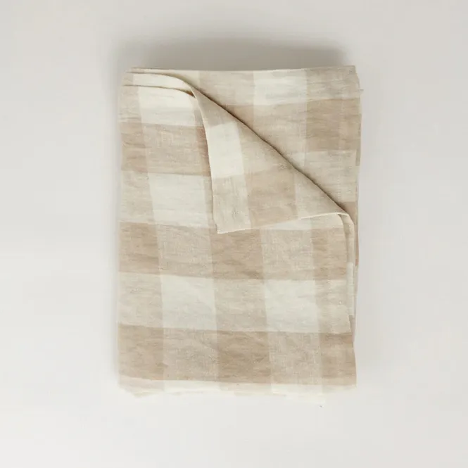 Hovedbilde DUK I RUTETE LIN BEIGE & OFFWHITE 150 X 220